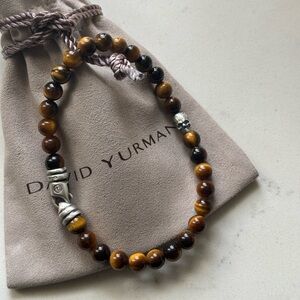 David Yurman Memento Mori skull station bracelet with tiger eye beads